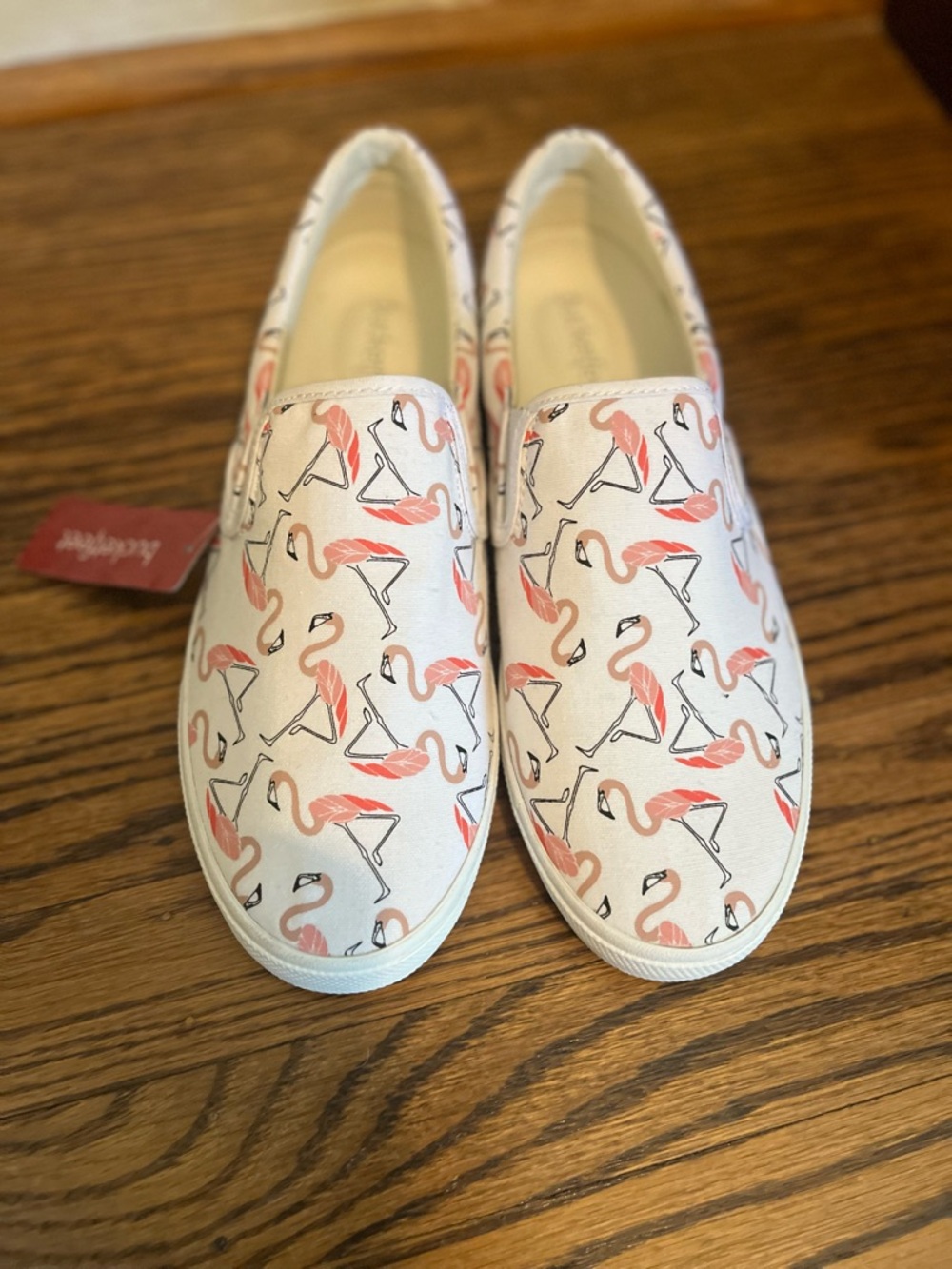 Bucket Feet NWT Flamingo Print Slip-On Canvas Sneakers - Pink on White